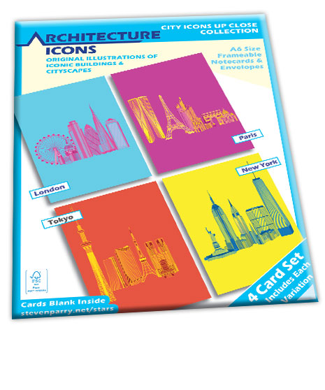 City Icons Up Close Vibrant - 4 Card Set £7.99 Includes The Shard, BT Tower, Battersea Power Station, Royal Festival Hall Night Cards